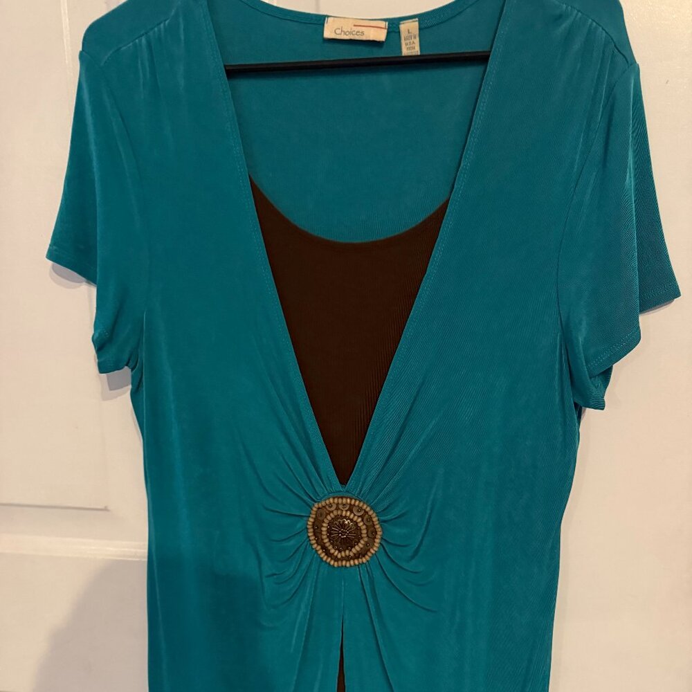 Teal & Brown Top